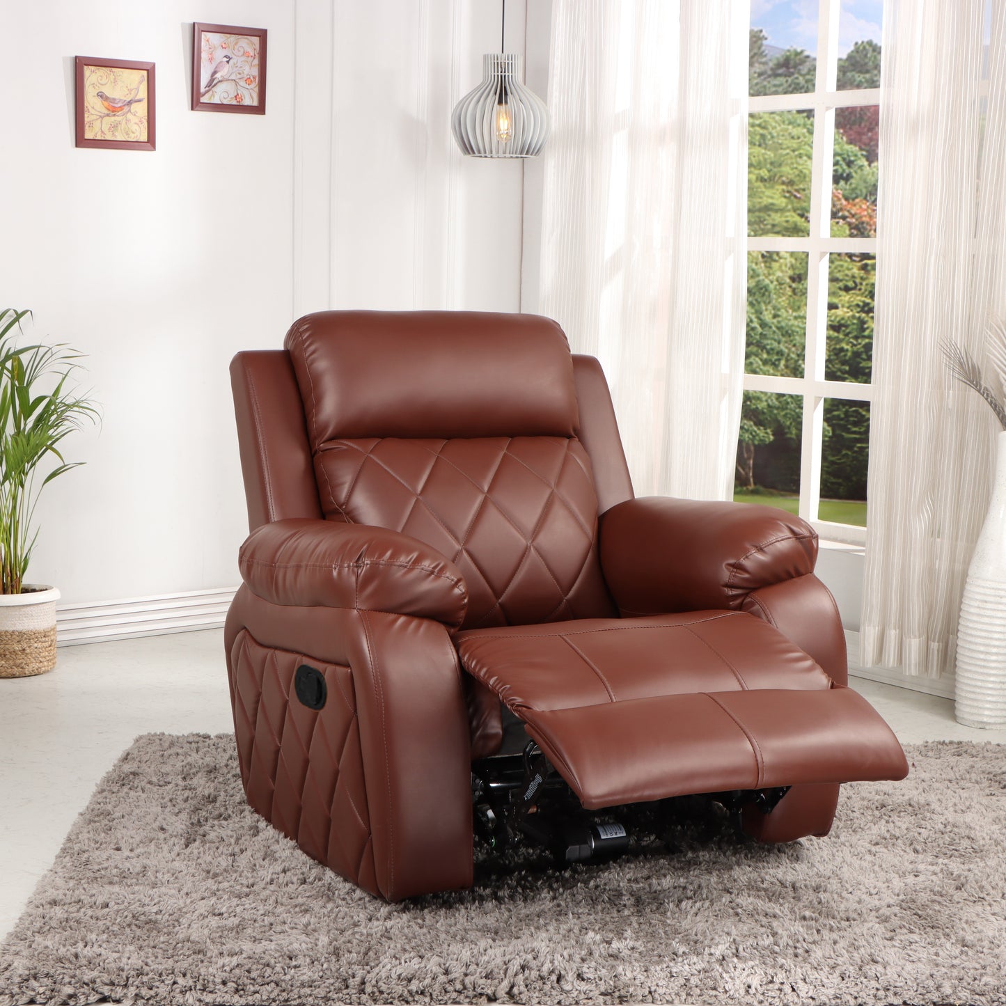 Leatherette Recliner 1 Seater Sofa Chair for Living Room Bedroom Office Relaxyard Rocking & Revolving Manual Recliner Lounge Chairs for Relaxing and Nap (1 Year Warranty, Brown)