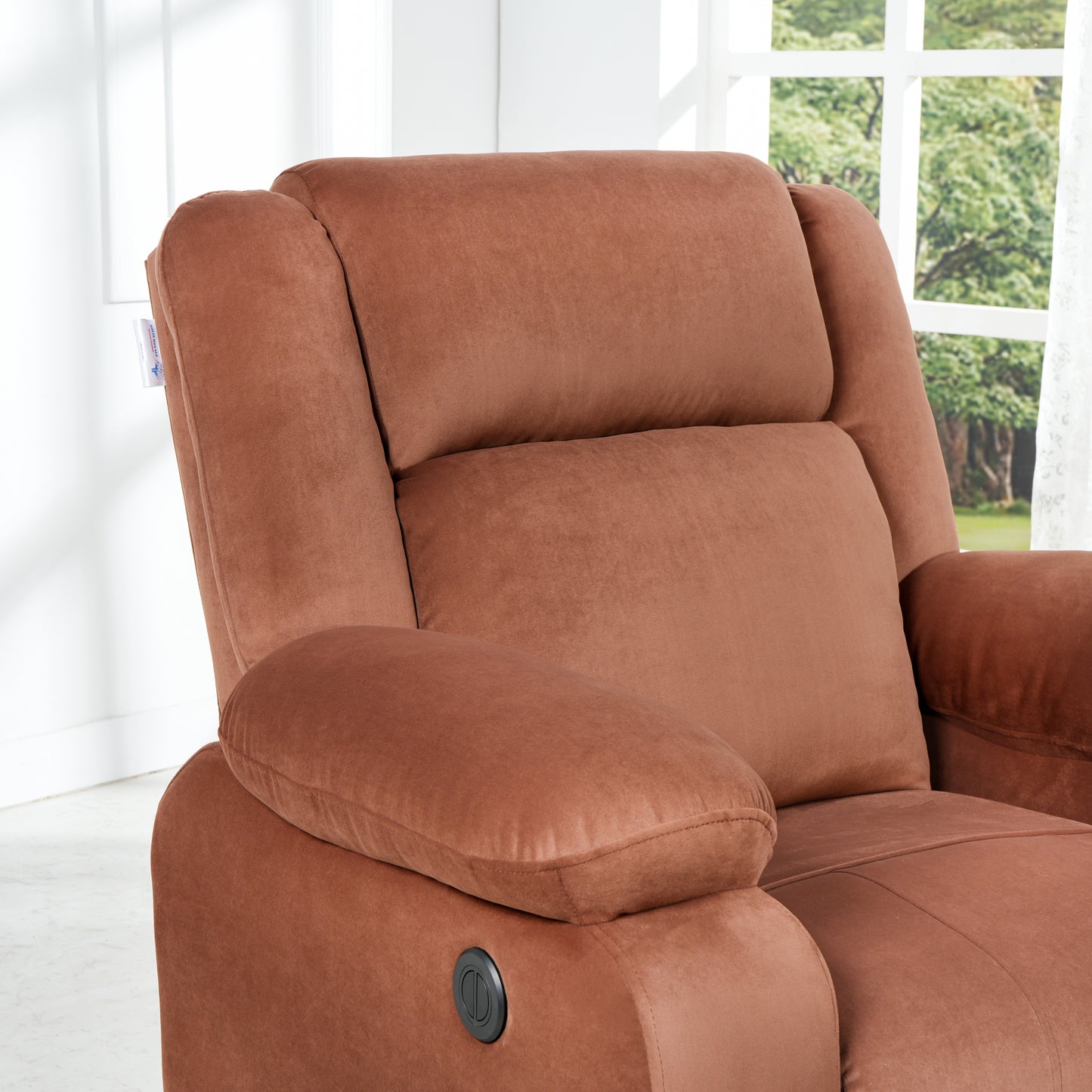 Fabric Recliner 1 Seater Sofa Chair for Living Room Home Office | Classy Calm Motorized Recliner Lounge Chairs (Brown))