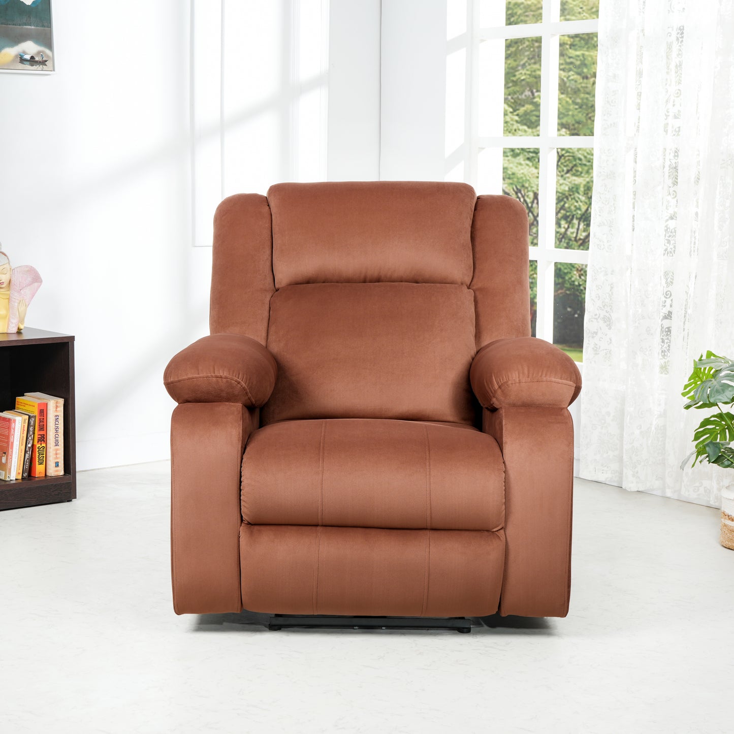 Fabric Recliner 1 Seater Sofa Chair for Living Room Home Office | Classy Calm Motorized Recliner Lounge Chairs (Brown))