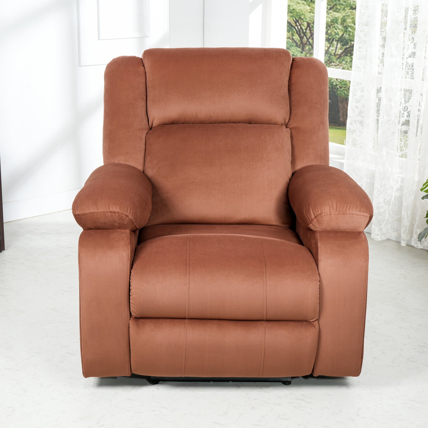 Fabric Recliner 1 Seater Sofa Chair for Living Room Home Office | Classy Calm Motorized Recliner Lounge Chairs (Brown))
