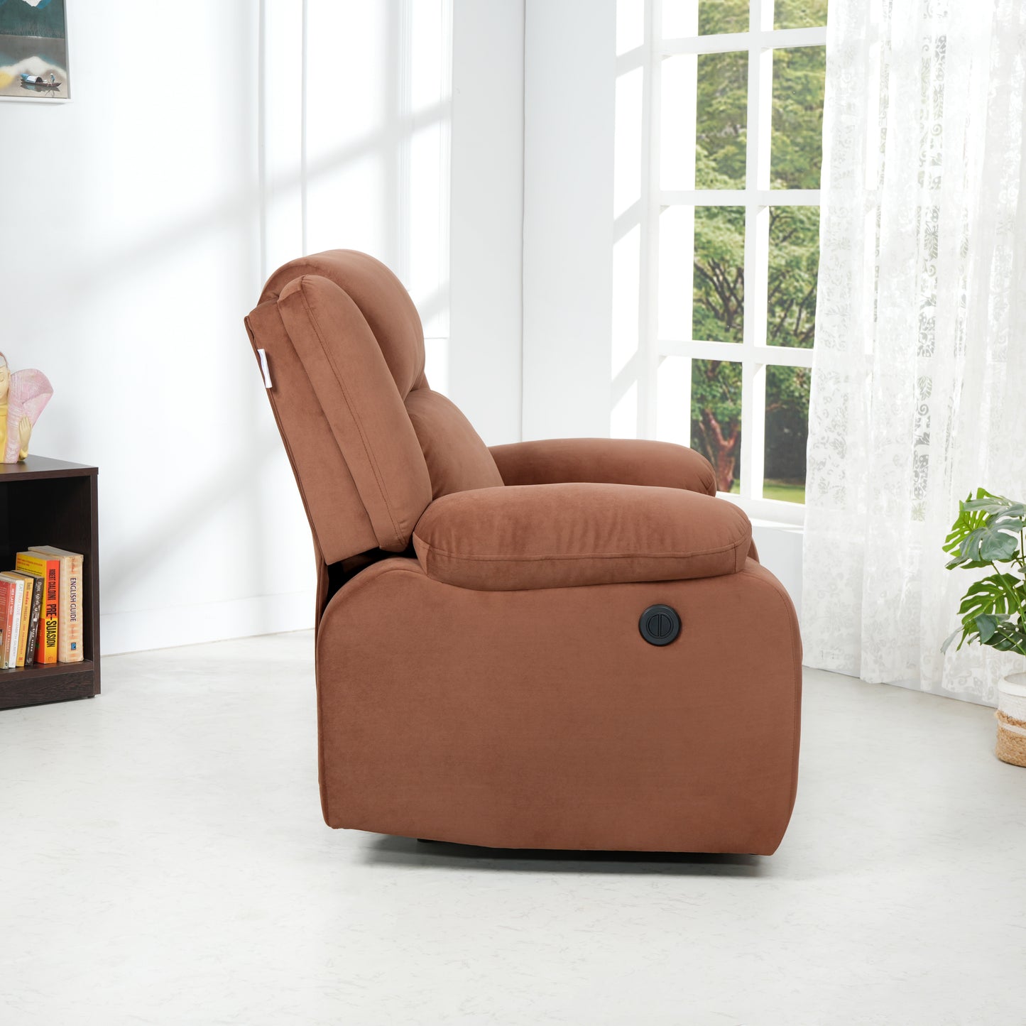 Fabric Recliner 1 Seater Sofa Chair for Living Room Home Office | Classy Calm Motorized Recliner Lounge Chairs (Brown))