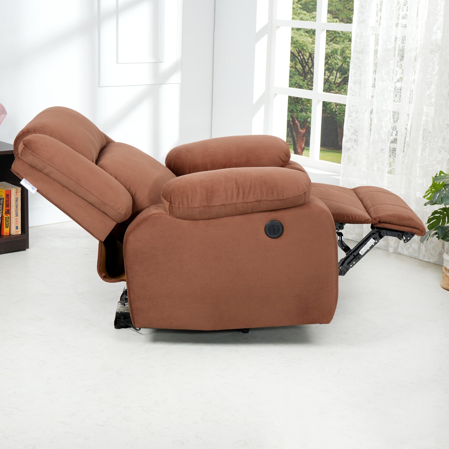 Fabric Recliner 1 Seater Sofa Chair for Living Room Home Office | Classy Calm Motorized Recliner Lounge Chairs (Brown))