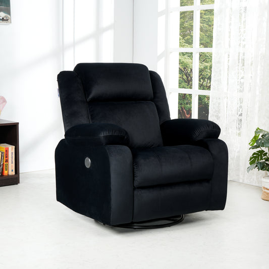 Fabric Recliner 1 Seater Sofa Chair for Living Room Home Office | Classy Calm Motorized Recliner Lounge Chairs (Black)