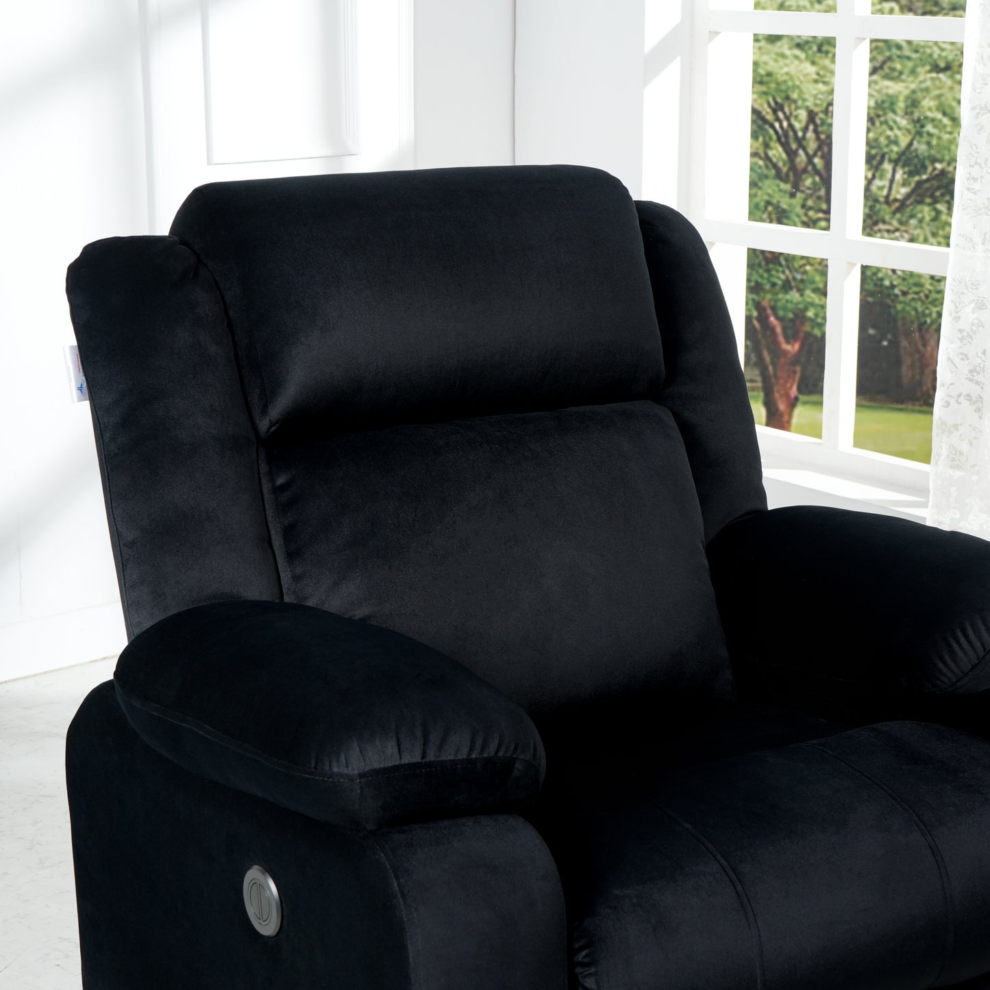 Fabric Recliner 1 Seater Sofa Chair for Living Room Home Office | Classy Calm Motorized Recliner Lounge Chairs (Black)