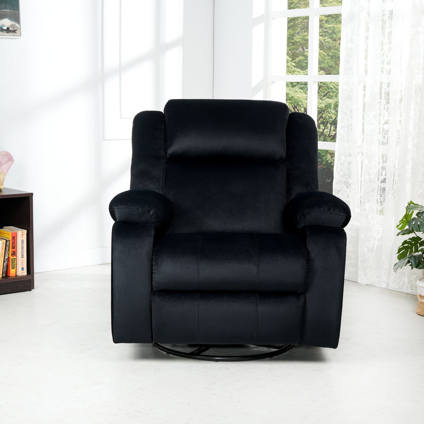 Fabric Recliner 1 Seater Sofa Chair for Living Room Home Office | Classy Calm Motorized Recliner Lounge Chairs (Black)