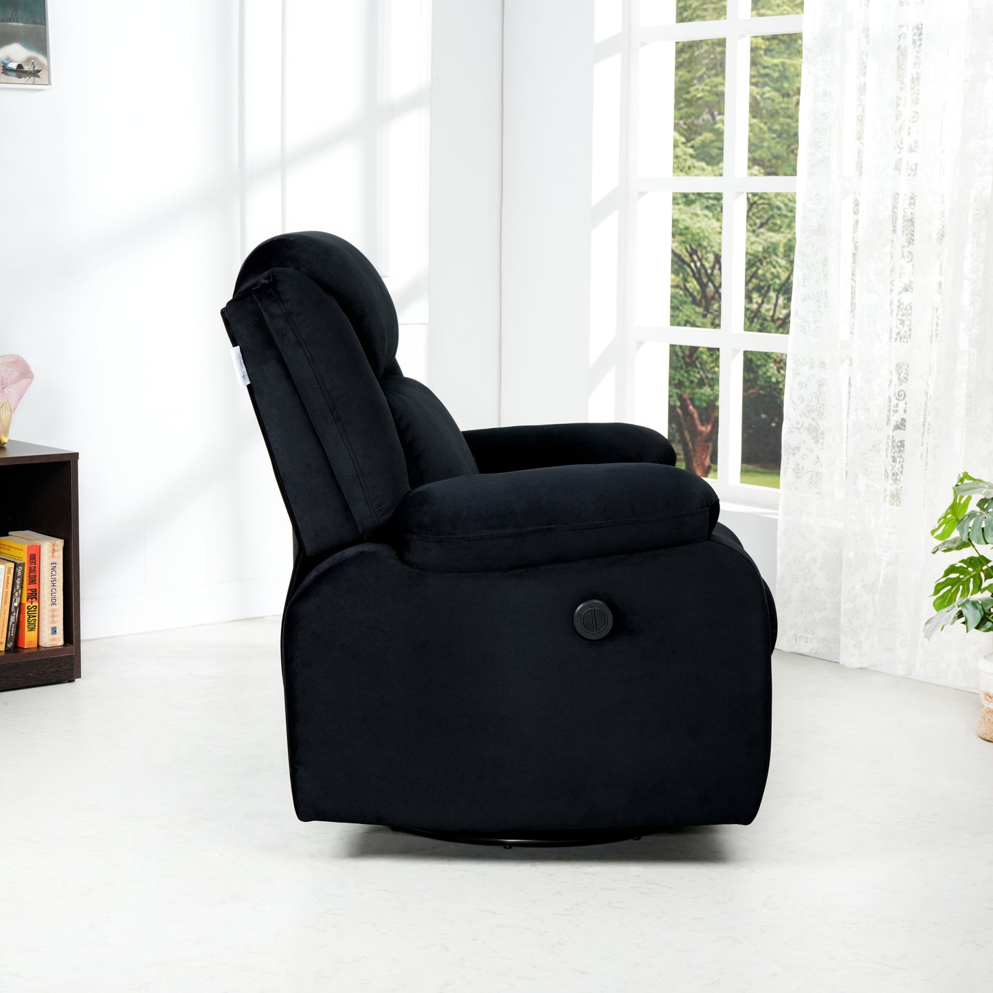 Fabric Recliner 1 Seater Sofa Chair for Living Room Home Office | Classy Calm Motorized Recliner Lounge Chairs (Black)
