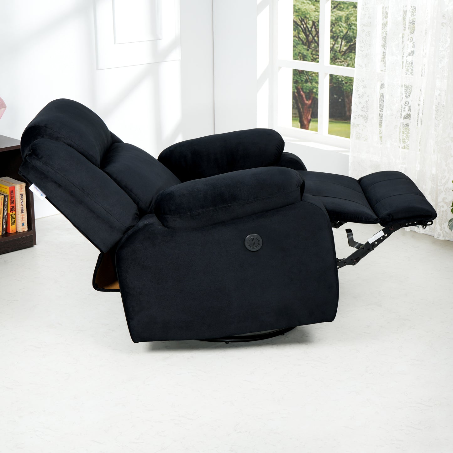 Fabric Recliner 1 Seater Sofa Chair for Living Room Home Office | Classy Calm Motorized Recliner Lounge Chairs (Black)