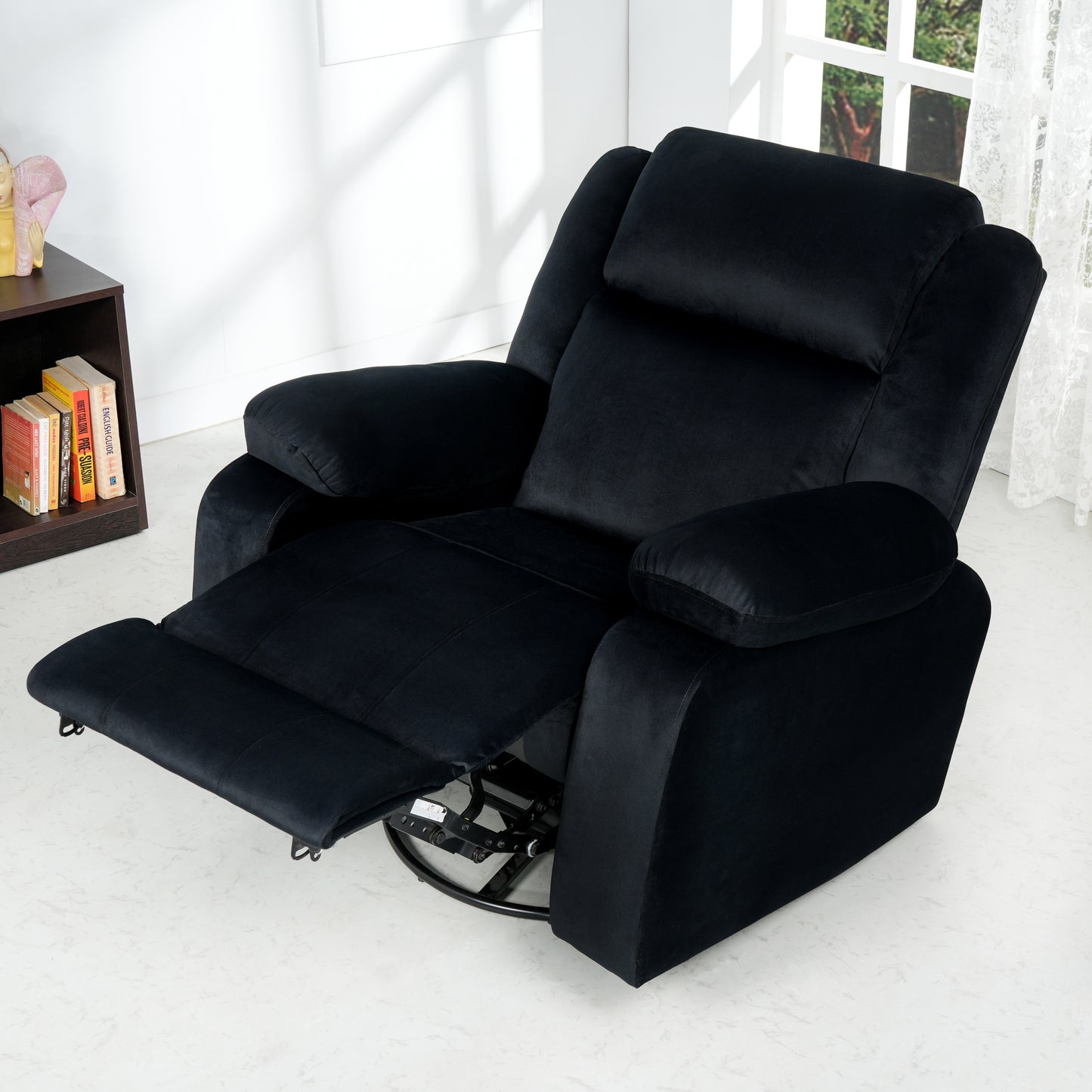 Fabric Recliner 1 Seater Sofa Chair for Living Room Home Office | Classy Calm Motorized Recliner Lounge Chairs (Black)