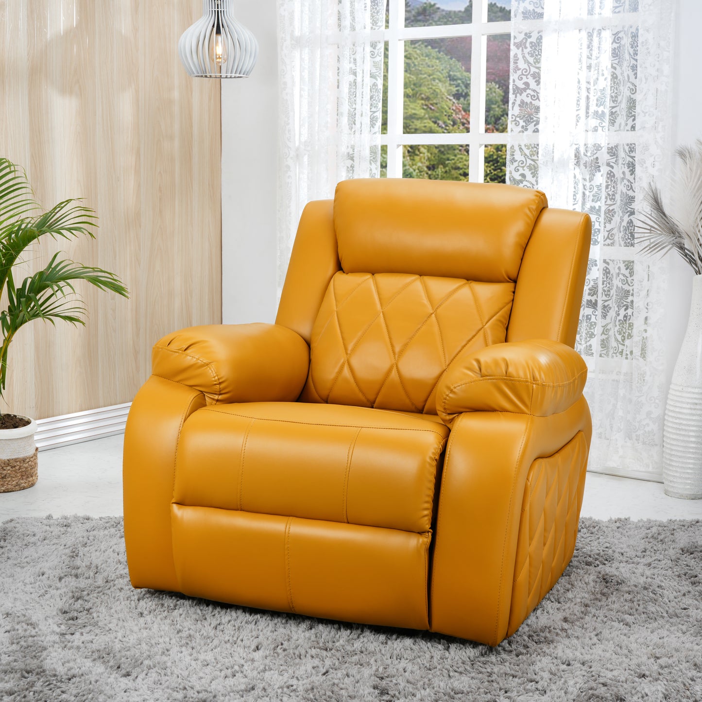 Leatherette Recliner 1 Seater Sofa Chair for Living Room Bedroom Office Relaxyard Rocking & Revolving Manual Recliner Lounge Chairs for Relaxing and Nap (1 Year Warranty, Yellow)