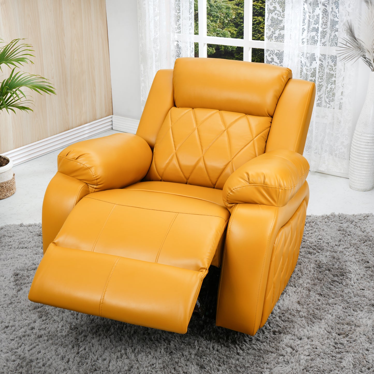 Leatherette Recliner 1 Seater Sofa Chair for Living Room Bedroom Office Relaxyard Rocking & Revolving Manual Recliner Lounge Chairs for Relaxing and Nap (1 Year Warranty, Yellow)