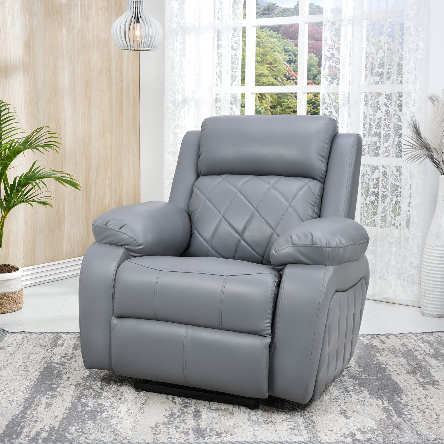 Leatherette Recliner 1 Seater Sofa Chair for Living Room Bedroom Office Relaxyard Rocking & Revolving Manual Recliner Lounge Chairs for Relaxing and Nap (1 Year Warranty, Grey)