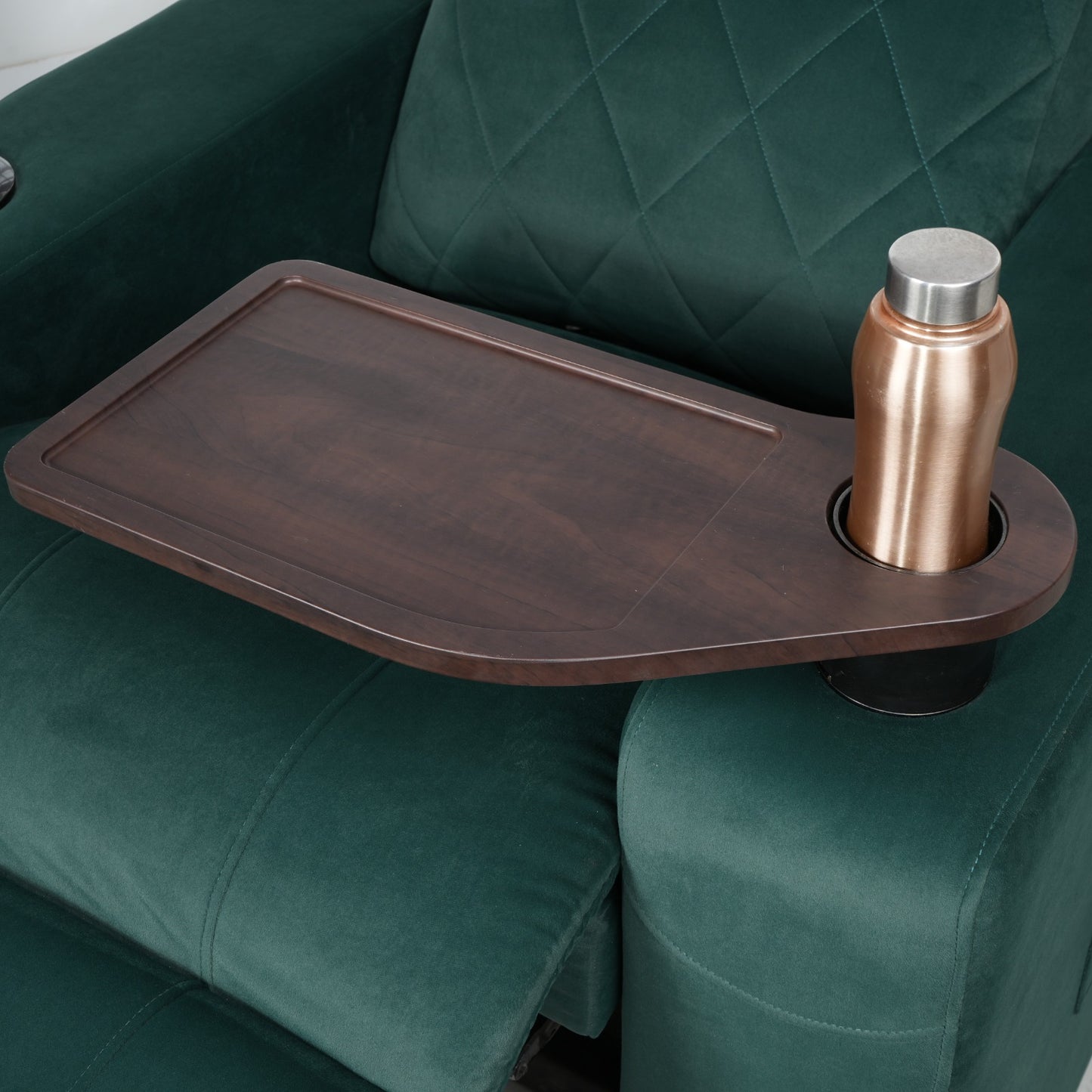 Suede Fabric Recliner Chair | Work from Home Recliner with Cup Holder,Swivel Table, Laptop Tray & Adjustable Neck Support (Green)